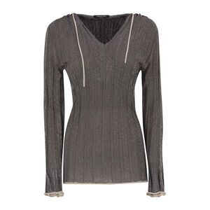 FABIANA FILIPPI Metallic Ribbed Knit V-Neck Hoodie Women GREY Sweaters &